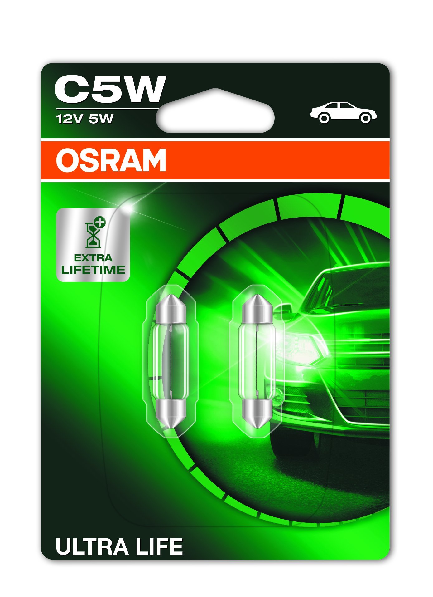Osram ULTRA LIFE C5W Halogen, Innenbeleuchtung, 6418ULT-02B, 12V PKW, Doppelblister (2 Stück) von Osram