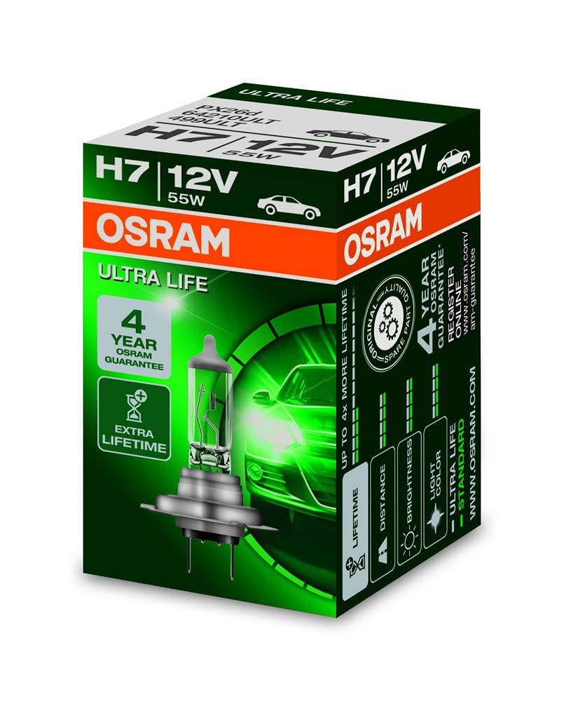 Osram ULTRA LIFE H7, Halogen-Scheinwerferlampe, 64210ULT, 12V PKW, Faltschachtel (1 Stück) von Osram