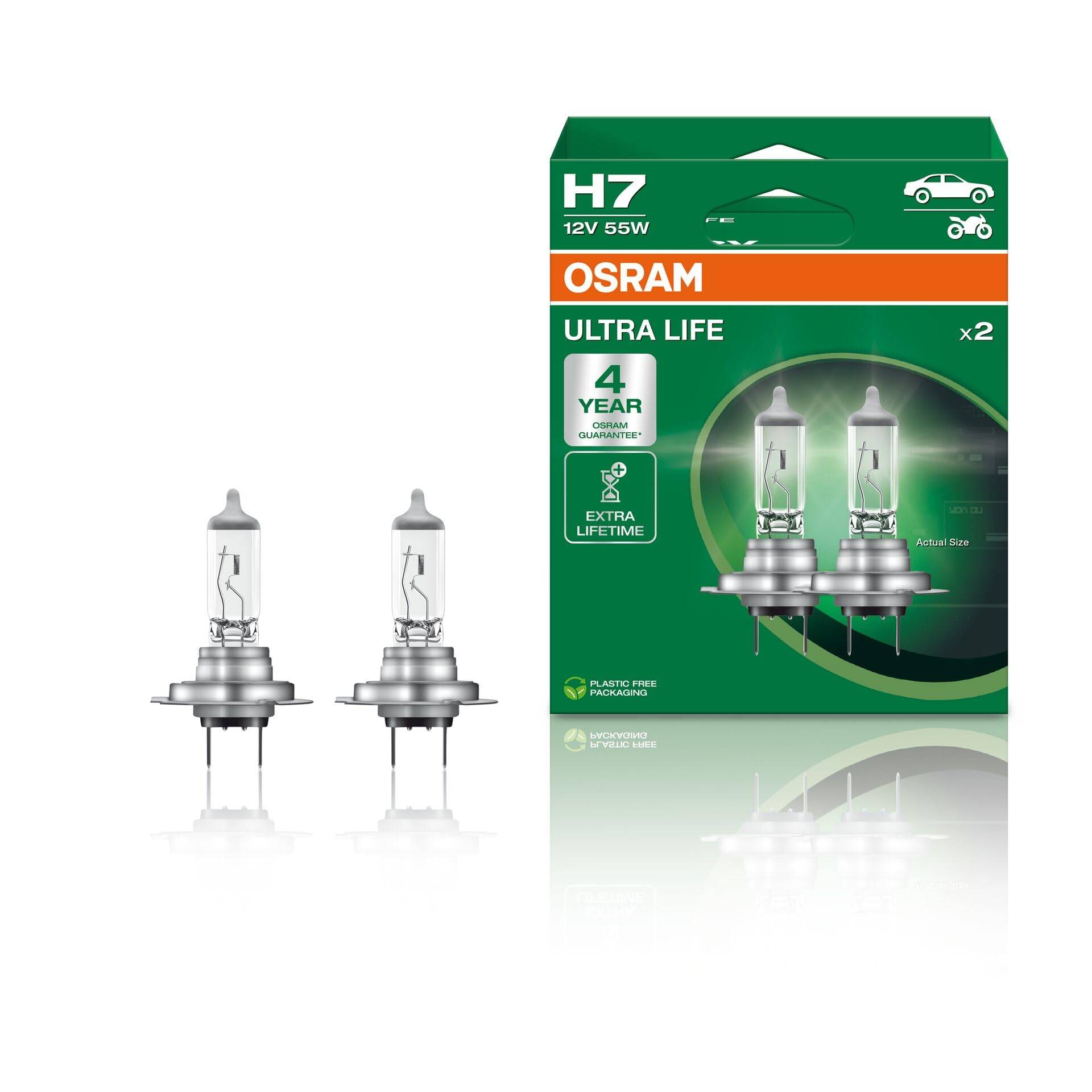 Osram ULTRA LIFE H7, Halogen-Scheinwerferlampe, 64210ULT-HCB, 12V PKW, Duobox (2 Stück) von Osram