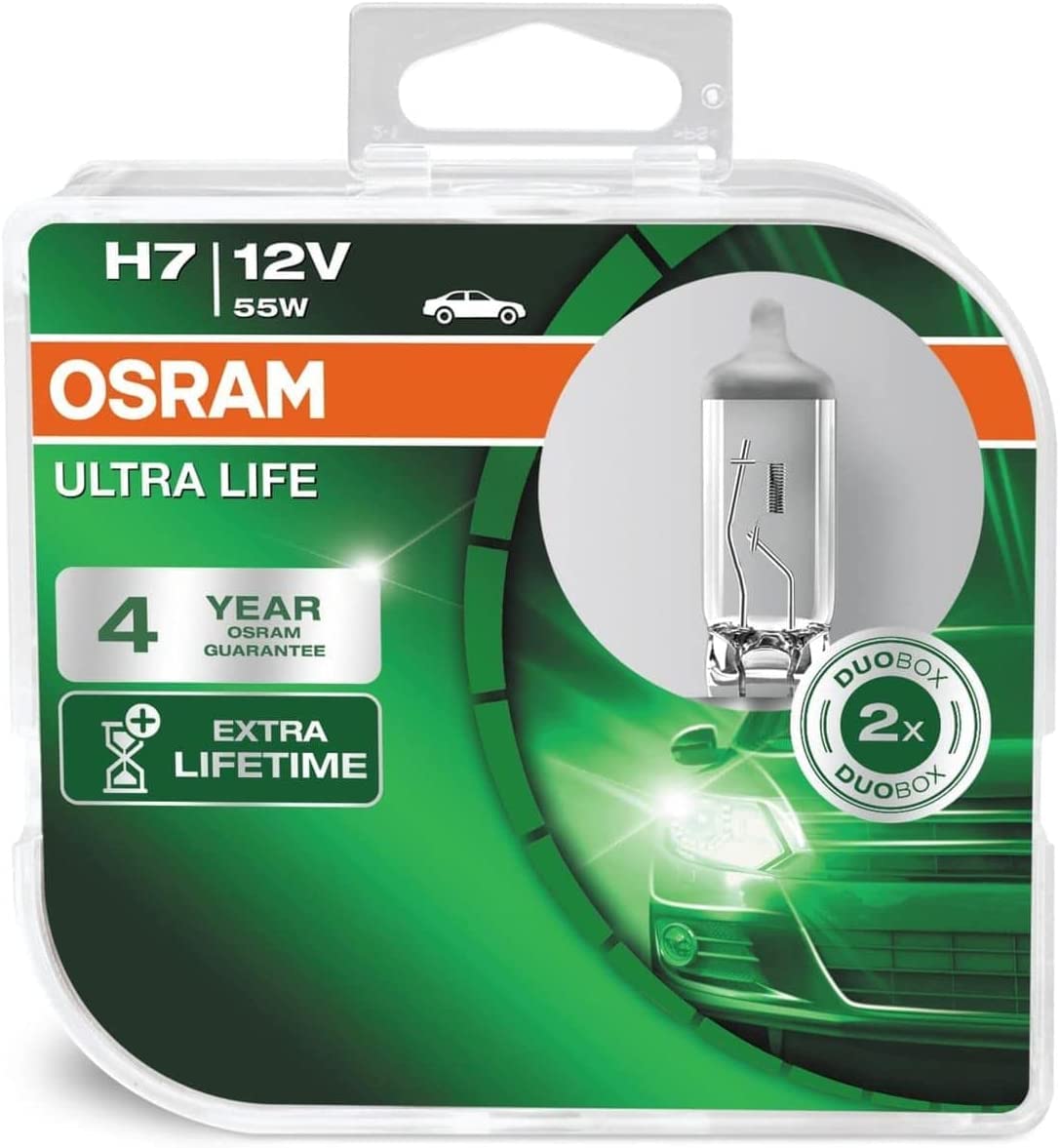 Osram ULTRA LIFE H7, Halogen-Scheinwerferlampe, 64210ULT-HCB, 12V PKW, Duobox (2 Stück) von Osram