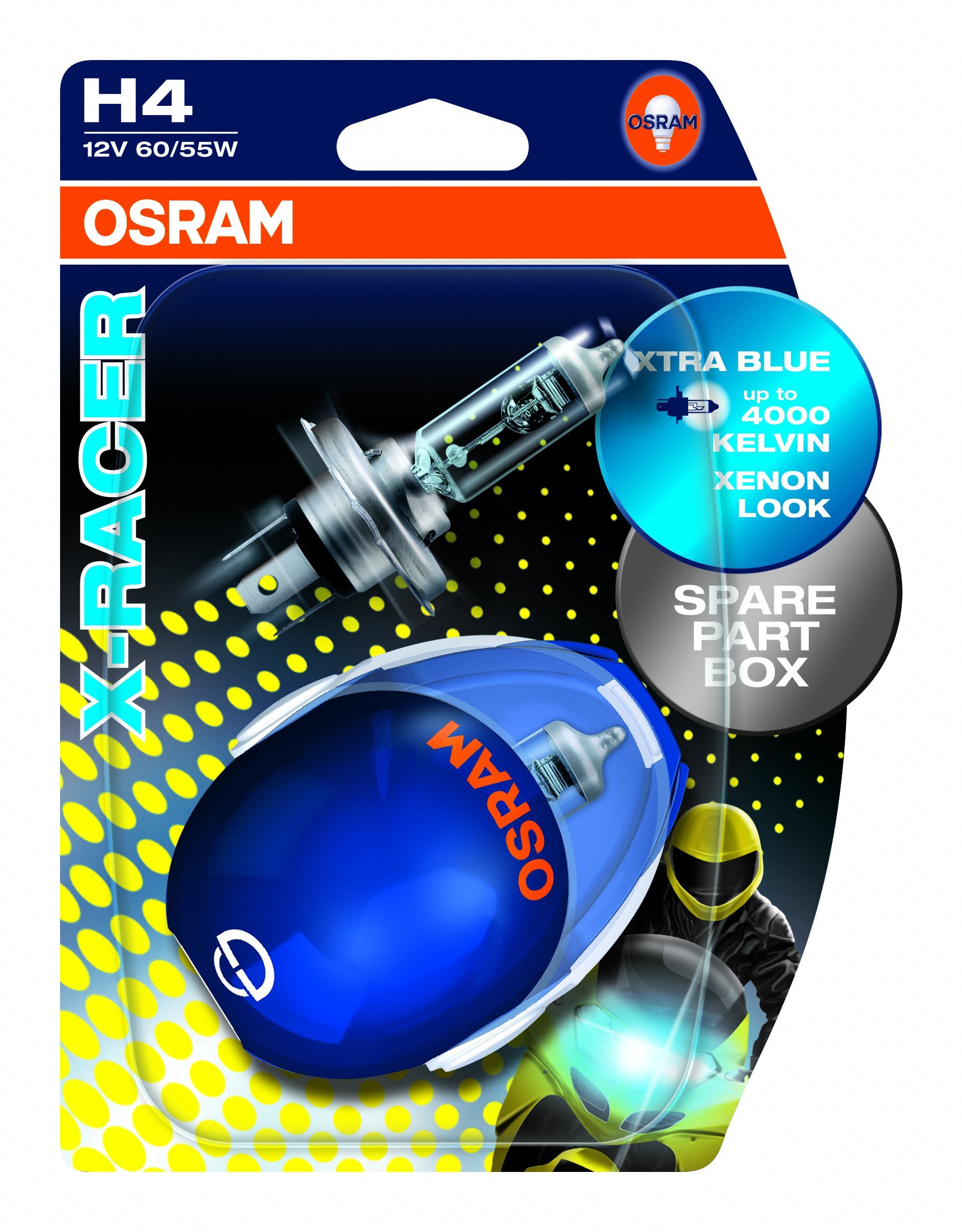 Osram X-RACER H4, Halogen Scheinwerferlampe, 64193XR-02B, 2er Blister von Osram