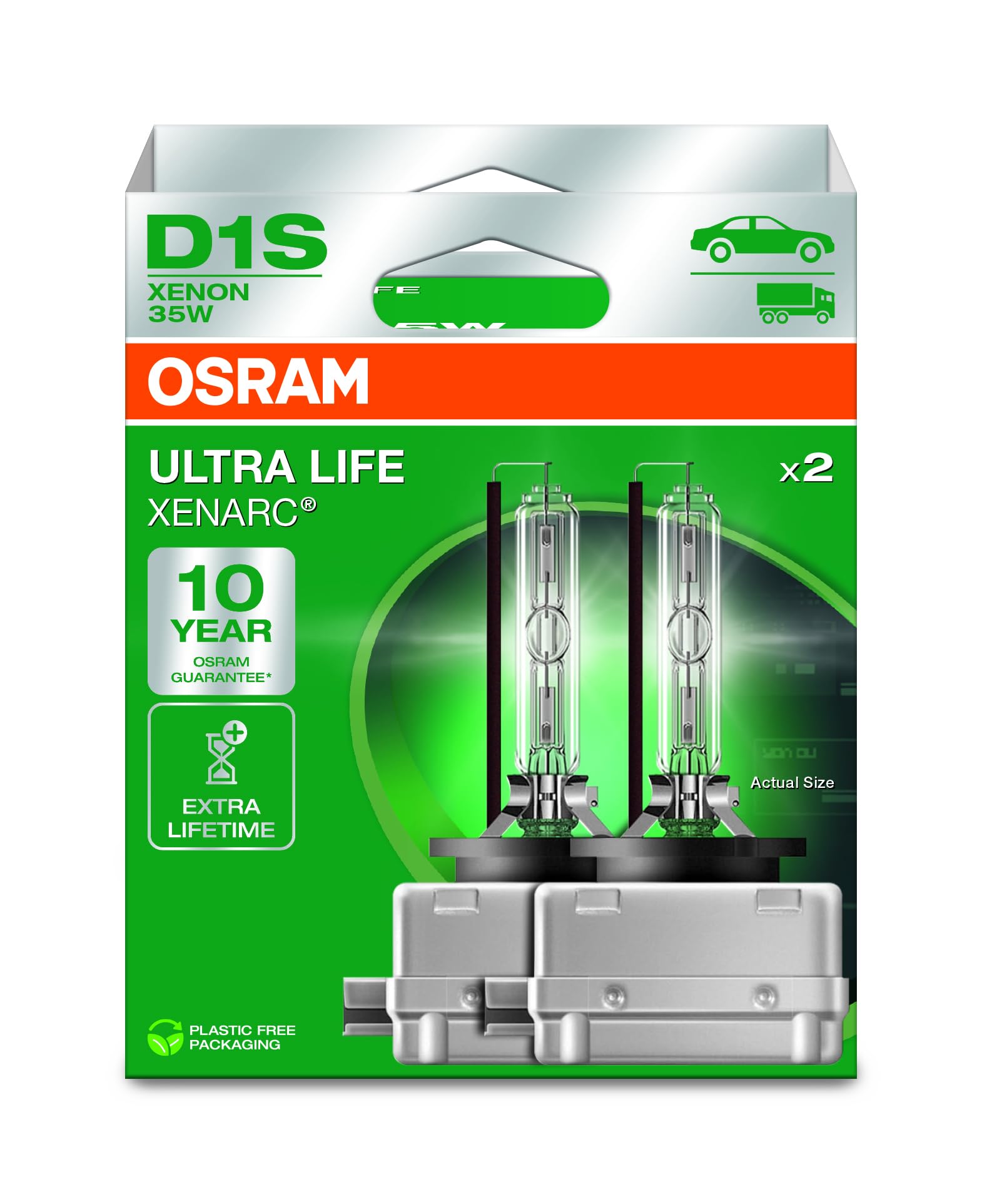 OSRAM XENARC ULTRA LIFE, D1S, Xenon-Scheinwerferlampen, Hängebox (2 Lampen), white von Osram