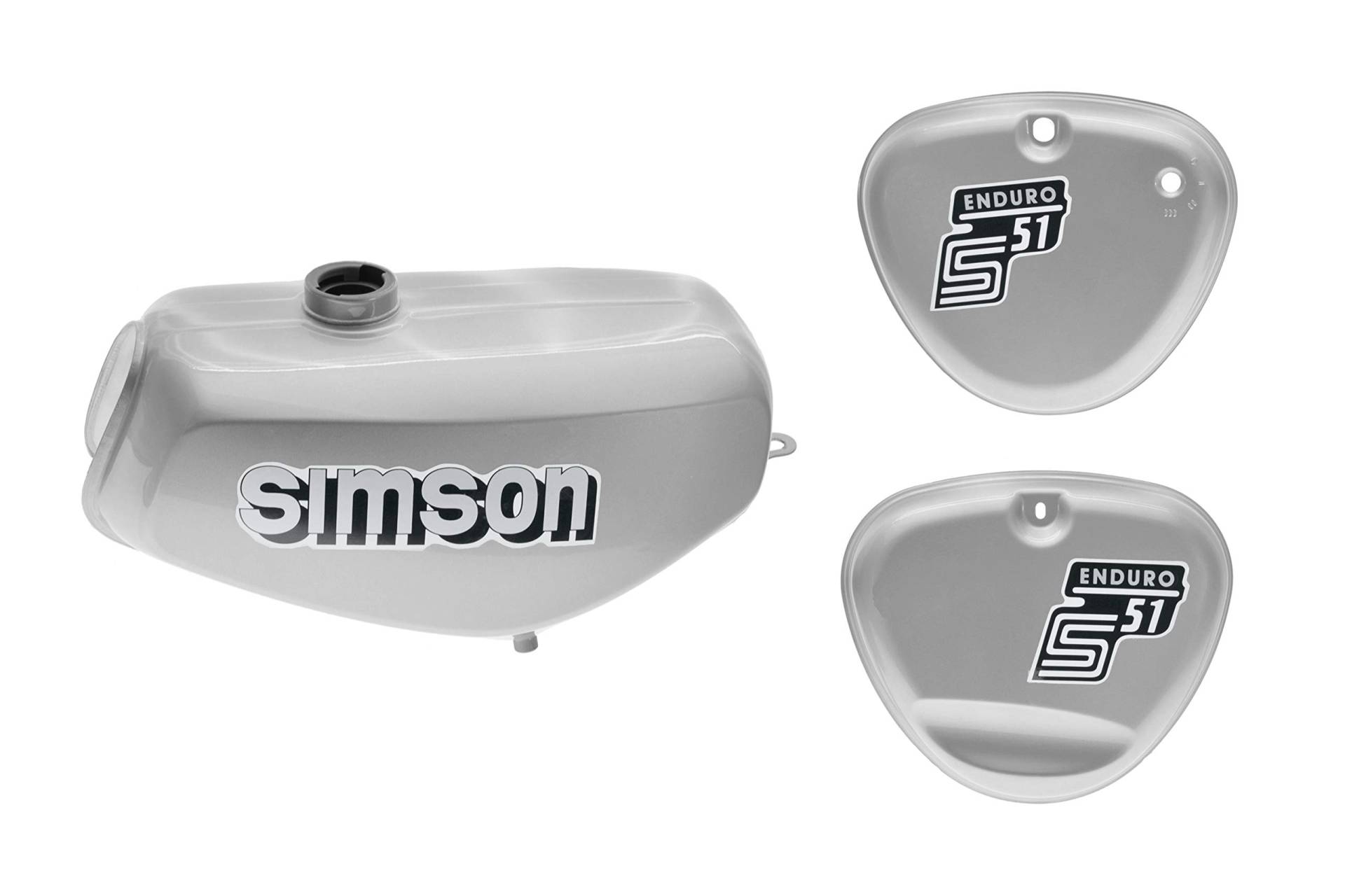 Set Tank mit Seitendeckel S51E ENDURO Silber versiegelt mit Aufkleber Simson Set Tank mit Seitendeckel S51E ENDURO Silber versiegelt mit Aufkleber Simson von Ost2rad