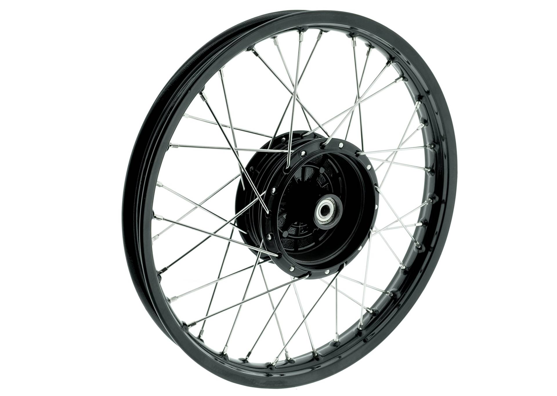 Speichenrad schwarz-Edelstahl passend für Simson S51 Schwalbe 1,5x16 Zoll, verstärkt von Ost2rad