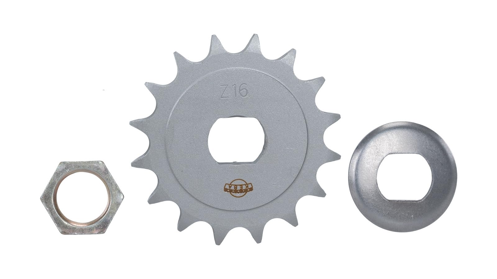 Set: Ritzel vorn, 16 Zähne, Sicherungsblech und Mutter M18x1,5 für Simson* SR50, S70 Set: Ritzel vorn, 16 Zähne, Sicherungsblech und Mutter M18x1,5 für Simson* SR50, S70 von OstOase GmbH