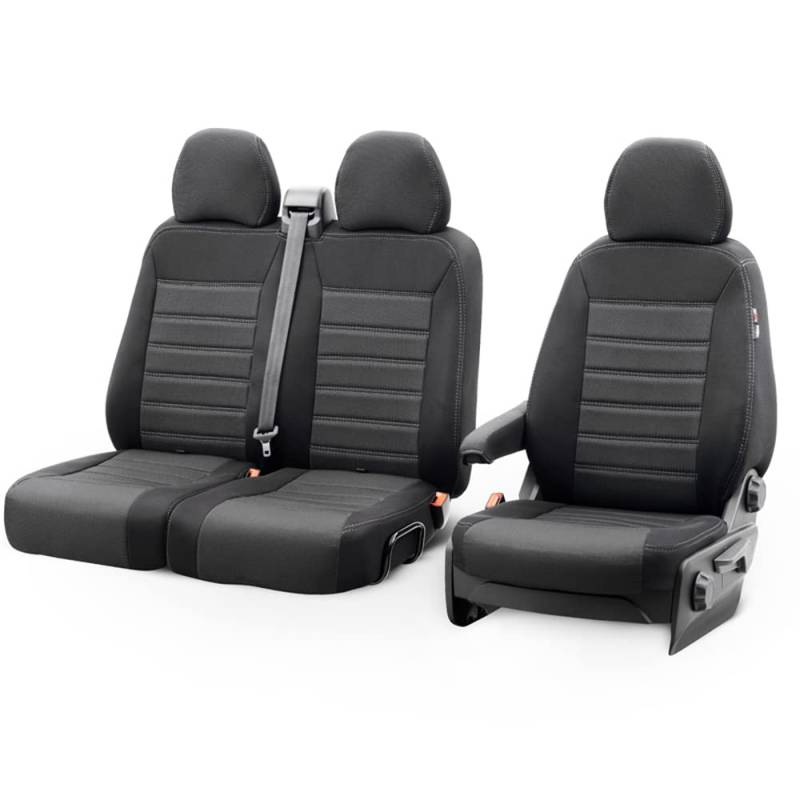 Original Design Sitzbezüge aus Stoff 2+1 kompatibel mit Citroën Jumpy/Peugeot Expert/Toyota Proace 2016-/Opel Vivaro 2019- (mit Geteilte Sitze/Sitzbank) von OtoM
