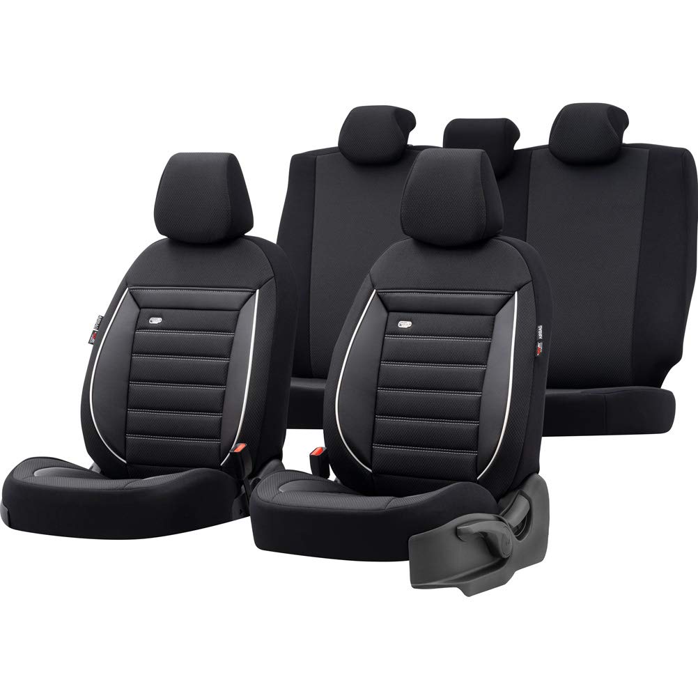 Universelle Stoff Sitzbezüge 'Prestige' Schwarz/Anthrazit + Weißes Rand - 11-Teilig- - kompatibel mit Side-Airbags Universelle Stoff Sitzbezüge 'Prestige' Schwarz/Anthrazit + Weißes Rand - 11-Teilig- - kompatibel mit Side-Airbags von OtoM
