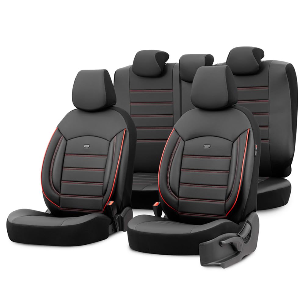 Universelle Voll-Leder Sitzbezüge 'Inspire' Schwarz + Rotes Rand - 11-Teilig- - kompatibel mit Side-Airbags Universelle Voll-Leder Sitzbezüge 'Inspire' Schwarz + Rotes Rand - 11-Teilig- - kompatibel mit Side-Airbags von OtoM