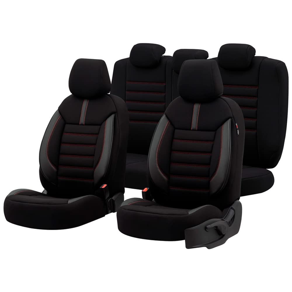 otoM Universelle Stoff/Leder Sitzbezüge 'Limited' Schwarz + Rote Nähten- 11-Teilig- - kompatibel mit Side-Airbags otoM Universelle Stoff/Leder Sitzbezüge 'Limited' Schwarz + Rote Nähten- 11-Teilig- - kompatibel mit Side-Airbags von OtoM