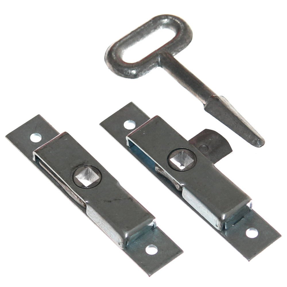 2 Verschluß Riegel + Vierkant Schlüssel für Anhänger Klappe Türriegel Fensterriegel Verriegelung Zungenschloß Neu Old-Harvest von Old-Harvest
