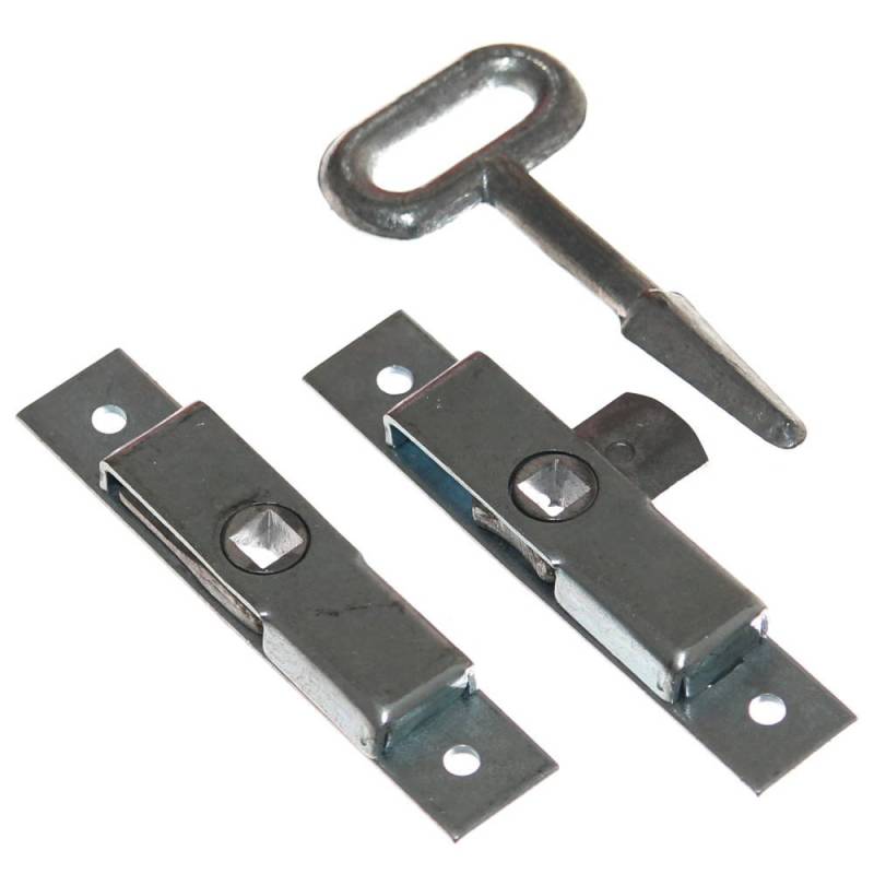 2 große Verschlußriegel + Vierkant Schlüssel für Einbau Klappe Sicherung Türriegel Fensterriegel Verriegelung Riegel Neu Old-Harvest von Old-Harvest