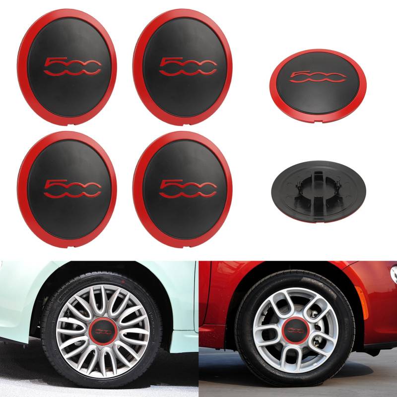 4 Stück FIAT 500 Radkappen - Radkappe Aus Hochwertigem ABS, Radnabenabdeckung Facelift Upgrade Zubehör 68078419ac Ersatz Radkappen Felgenabdeckung Für FIAT 500 2012-2022 (Rot B) von Otufan