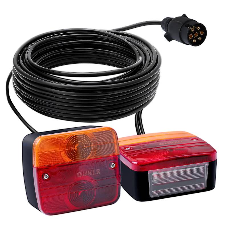Ouker 12V Rückleuchten für Anhänger Wasserdicht Universal Rückfahrlicht mit hoher Helligkeit, 7-Pin Stecker mit 7,5m Kabel Rücklicht Komplettset Multifunktions Anhängerbeleuchtung für KFZ Wohnwagen von Ouker