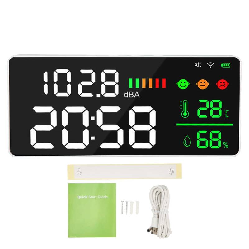 Oumefar Dezibelmessgerät 30dB-130dB, 11-Zoll-Großbild-Wandmontiertes Dezibelmessgerät WIFI-LED-Anzeige Temperatur-Feuchtigkeits-Schallpegel-Detektor-Monitor von Oumefar