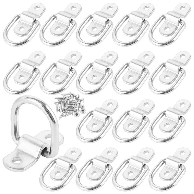 Oungy 18 Stück Zurrösen für Anhänger, Robuste D Ring Anhänger Zubehör, Zuglast bis 450 kg /1000LBS, Verzurrösen mit Halterung und Schrauben, Silber Zurrbügel für Ladungssicherung In Anhänger Lkw, Boot von Oungy