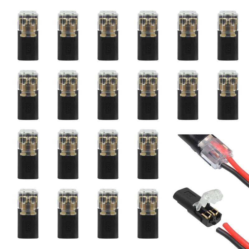 Oupdate 20 Stück 2 Polig KFZ Kabelverbinder, wasserdichte Steckbarer Kabelanschluss für 18-22 AWG Kabel, Draht-Schnellspleiß Stecker Solderfreie Kabelstecker für Auto KFZ LKW von Oupdate