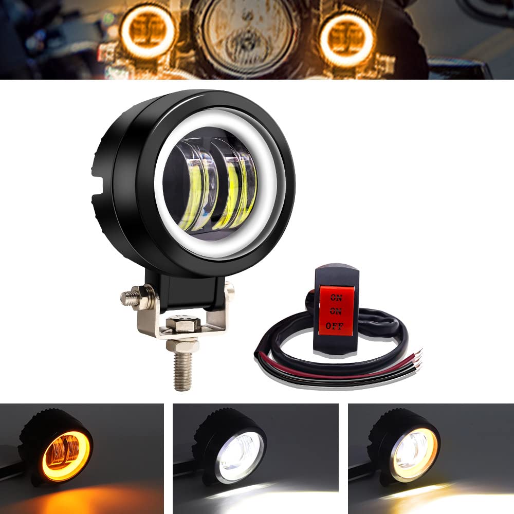 LED-Halo-Ring-Strahler mit Schalter, runde Offroad-LED-Arbeitslichtleisten für Motorrad, ATV, Geländewagen, landwirtschaftliche Fahrzeuge, schwere Ausrüstung, weißer Strahl mit gelbem Ring von Ourbest