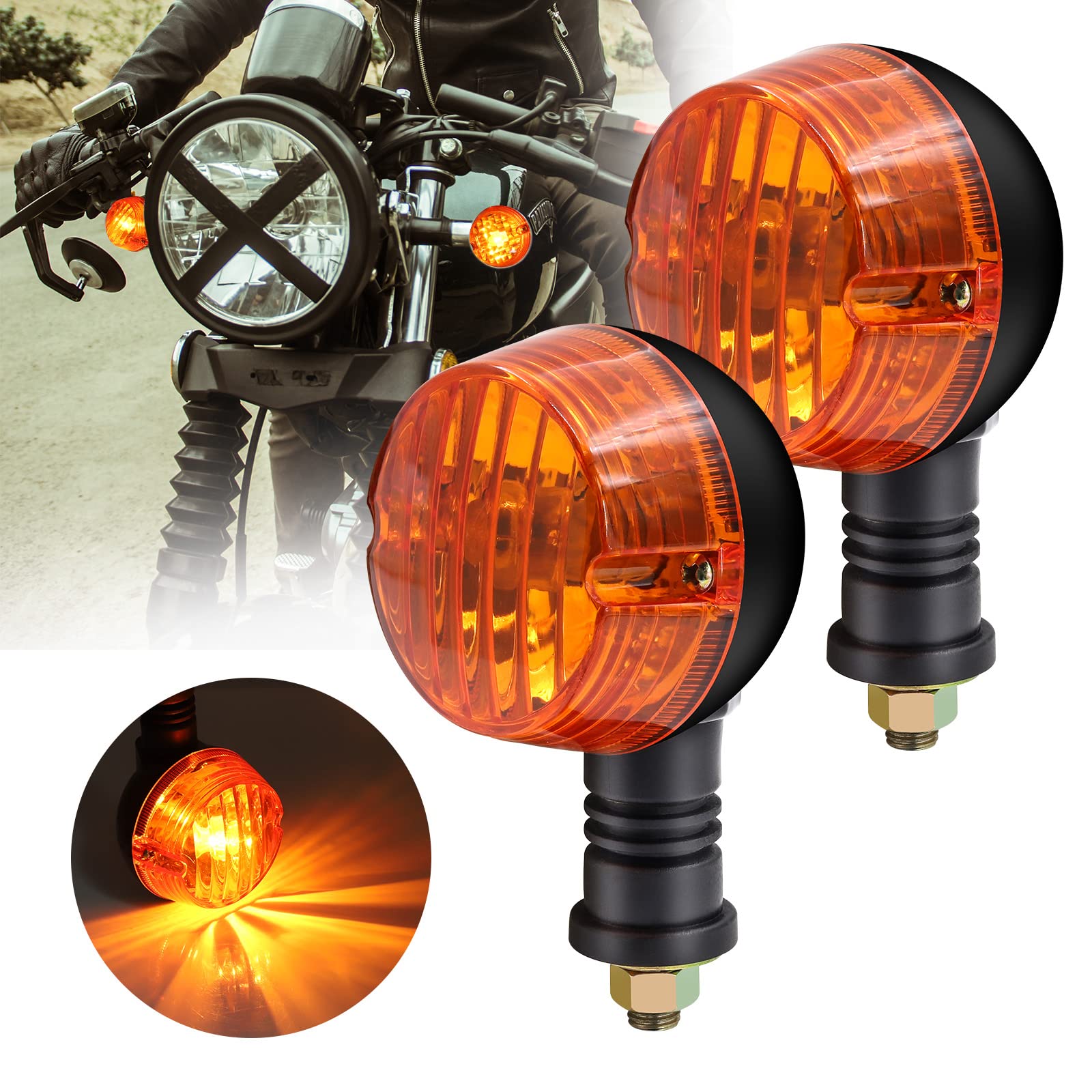 Motorrad-Blinker, 12 V, Retro-Bernstein-Halogenlampe, G-N-125, rund, Motorrad-Blinker, Blinker, kompatibel mit Su-zu-ki H-ar-ley Ka-wasa-ki Ya-ma-ha, 2 Stück von Ourbest