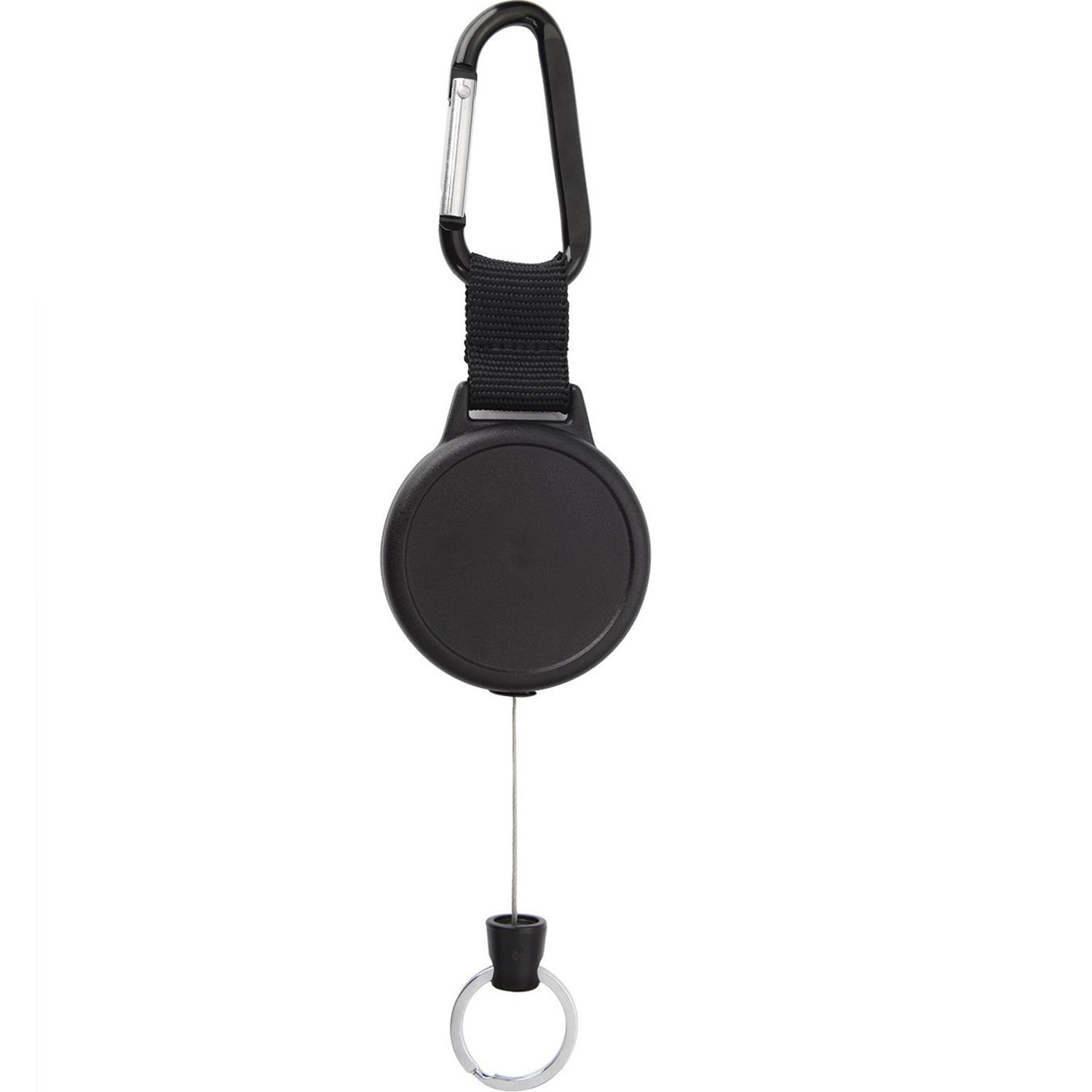 Outus Robuster Schlüsselaufroller, einziehbarer Gürtel, Schlüsselhalter mit Kette, Namenskarte, Ausweishalter, Spule, Ausweis, Schlüsselanhänger mit 99 cm langem Stahldrahtseil, schwarz (1 Stück) von Outus