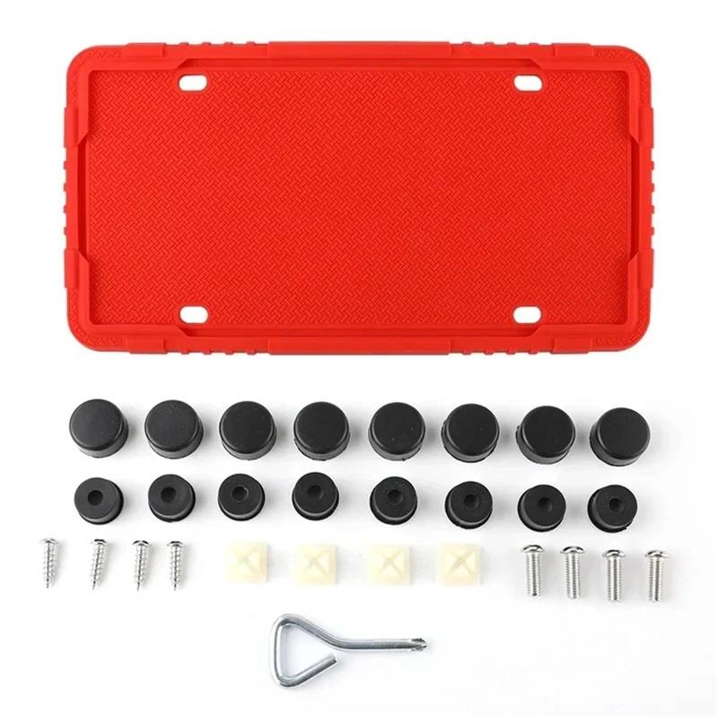 2 Stücke Silikon Auto Kennzeichen Rahmen Multi-Farbe Amerikanischen Standard Auto Kennzeichen Halter Schraube Set(2PCS Red) von Ouxk