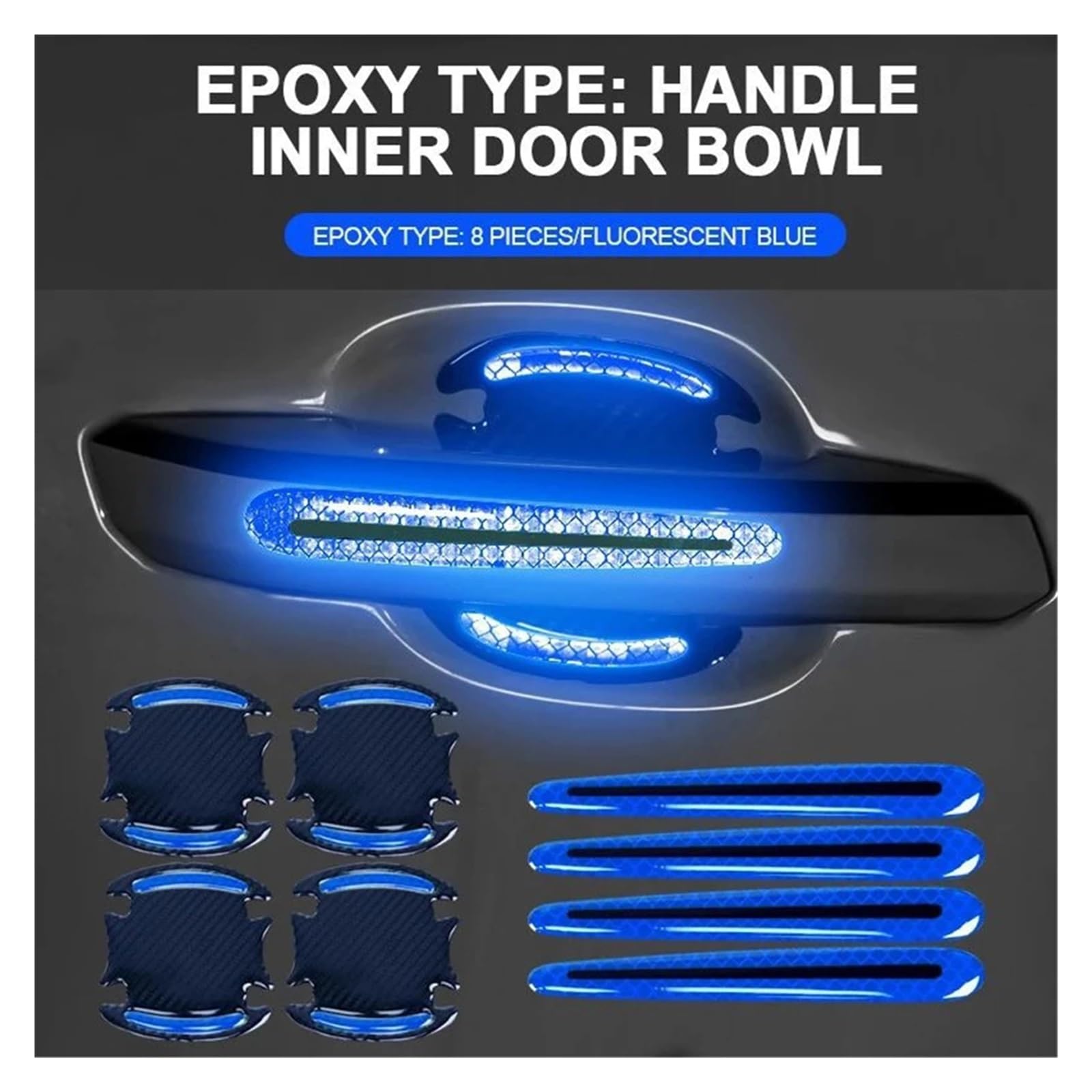 8 Allzweck-3D-Carbonfaser-Kratzfeste Aufkleber Autosicherheit Reflektierende Streifen Autoaufkleber(Blue 8Pcs) von Ouxk