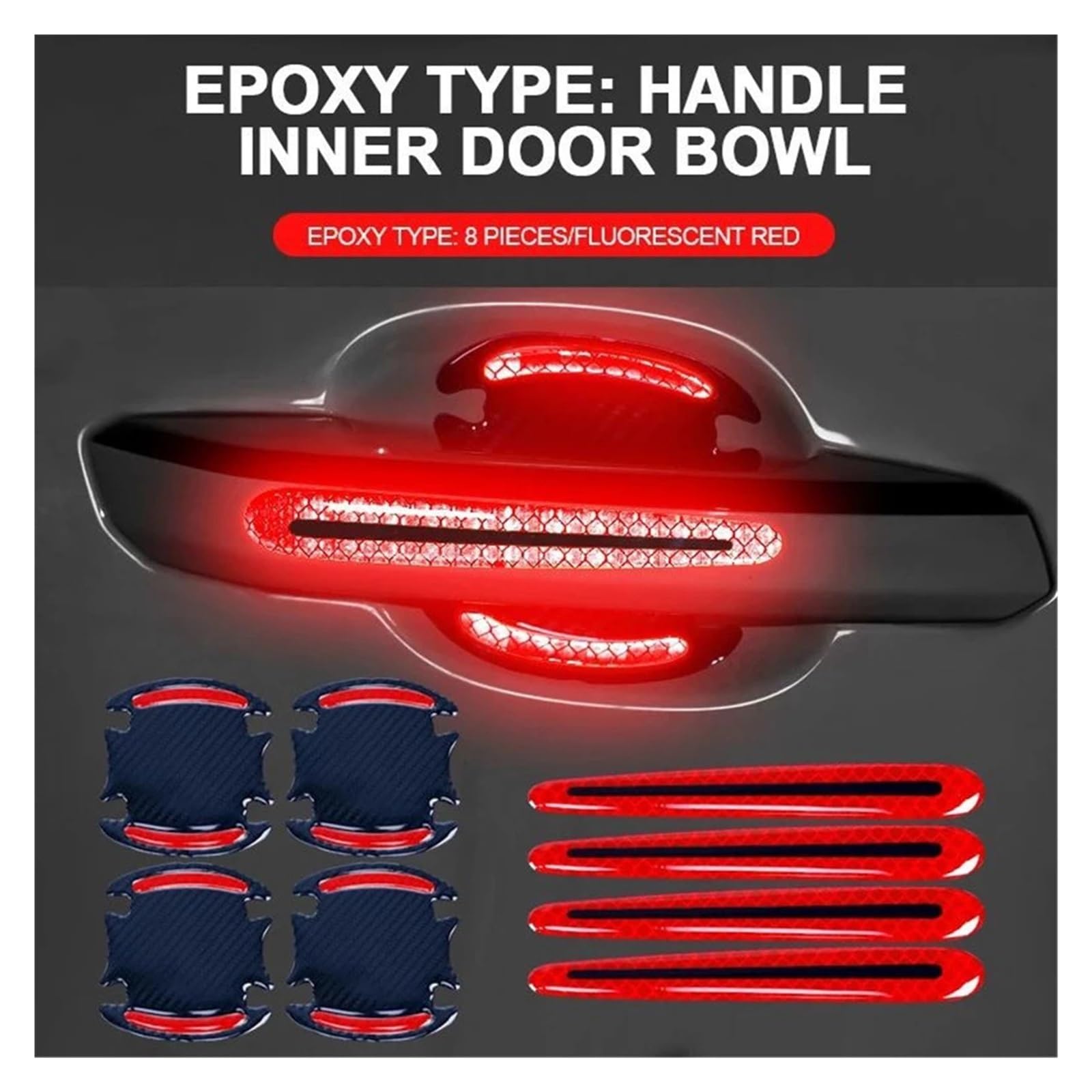 8 Allzweck-3D-Carbonfaser-Kratzfeste Aufkleber Autosicherheit Reflektierende Streifen Autoaufkleber(Red 8Pcs) von Ouxk