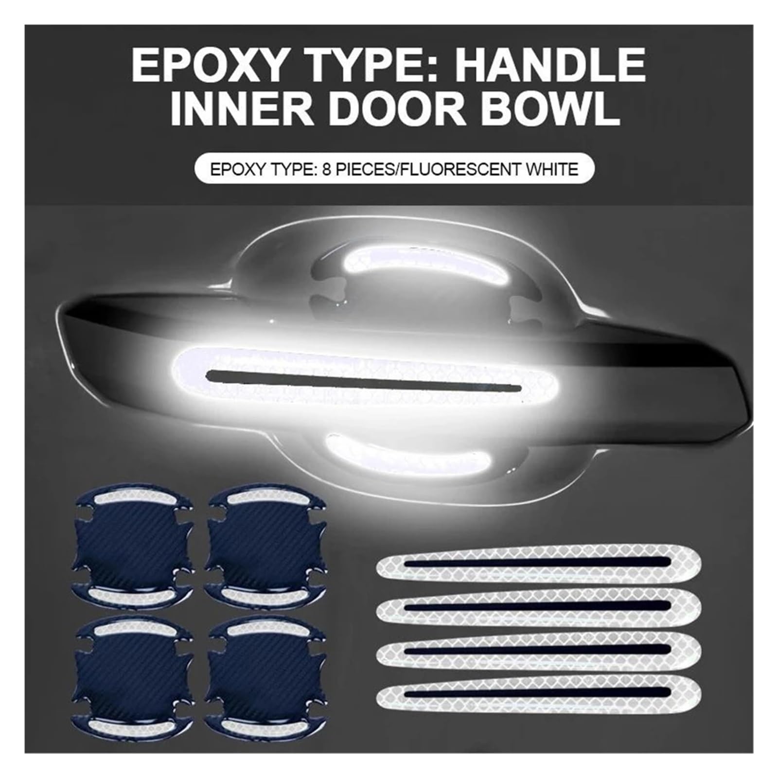 8 Allzweck-3D-Carbonfaser-Kratzfeste Aufkleber Autosicherheit Reflektierende Streifen Autoaufkleber(White 8Pcs) von Ouxk