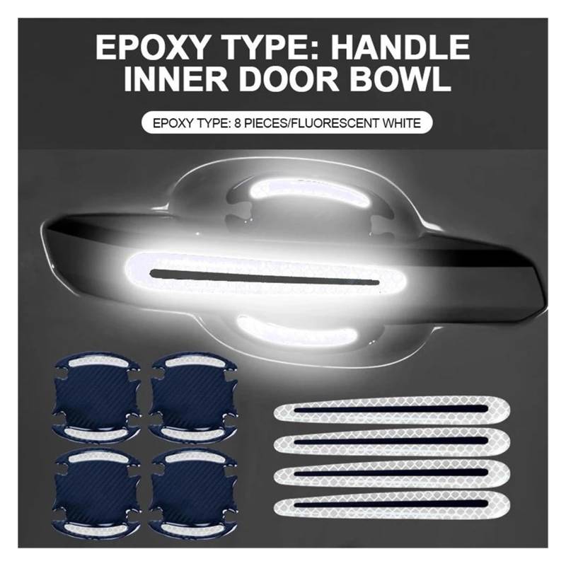 8 Allzweck-3D-Carbonfaser-Kratzfeste Aufkleber Autosicherheit Reflektierende Streifen Autoaufkleber(White 8Pcs) von Ouxk