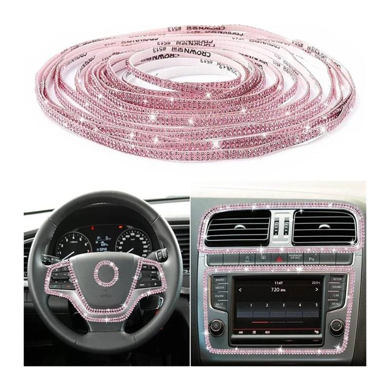 Pi-nk Bling Autoverkleidung, Selbstklebend, 5,9 M, Strass-Autoinnenausstattung for Frauen, Auto-Kristalltüraufkleber von Ouxk
