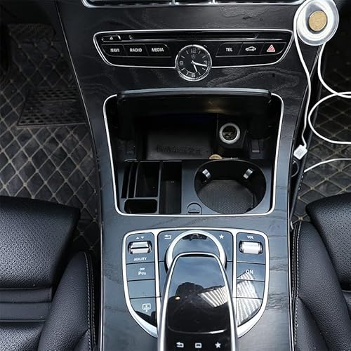 OuyOo Für Mercedes Benz C E GLC Klasse W205 W213 X253 2015-2018 Zentrale Aufbewahrungsbox Getränkehalter Ständer Telefonhalter Autozubehör von OuyOo