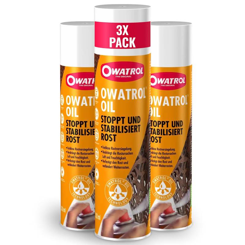 OWATROL® Rostschutz Spray 3x300ml - Für Metalle, Kunststoff, Glas, Holz, Farben & Lacke - Grundierung Autolack - Rostumwandler Auto - Korrosionsschutz Haftgrund - Anti Rost von OWATROL