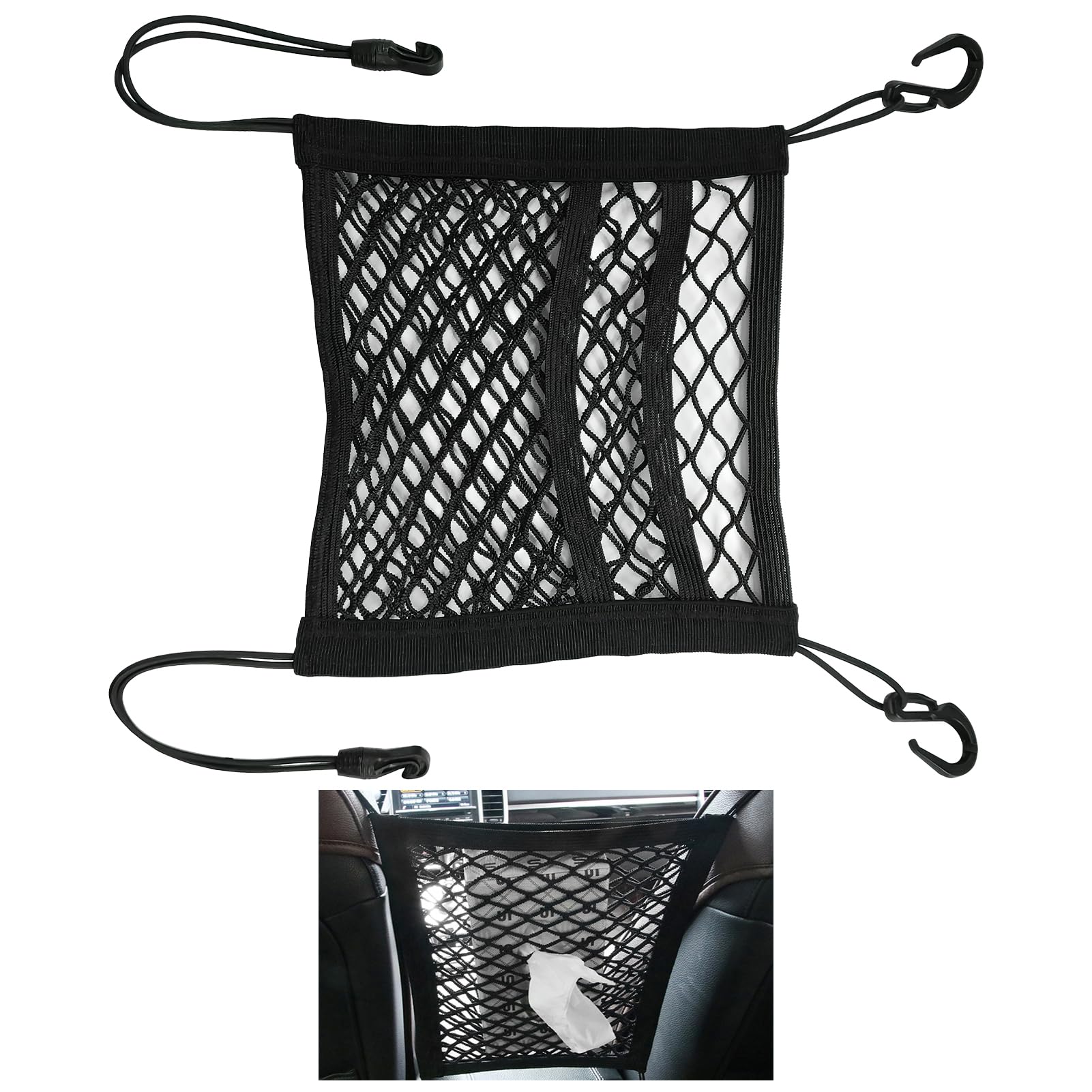 3-Lagige Auto-Netztasche für Rücksitz, Kinder & Haustiere, Gepäckhalterung und mehr, Hochwertiges Elastisches Nylon, Einfache Installation Netztasche zur Aufbewahrung des Fahrers von Ownkim