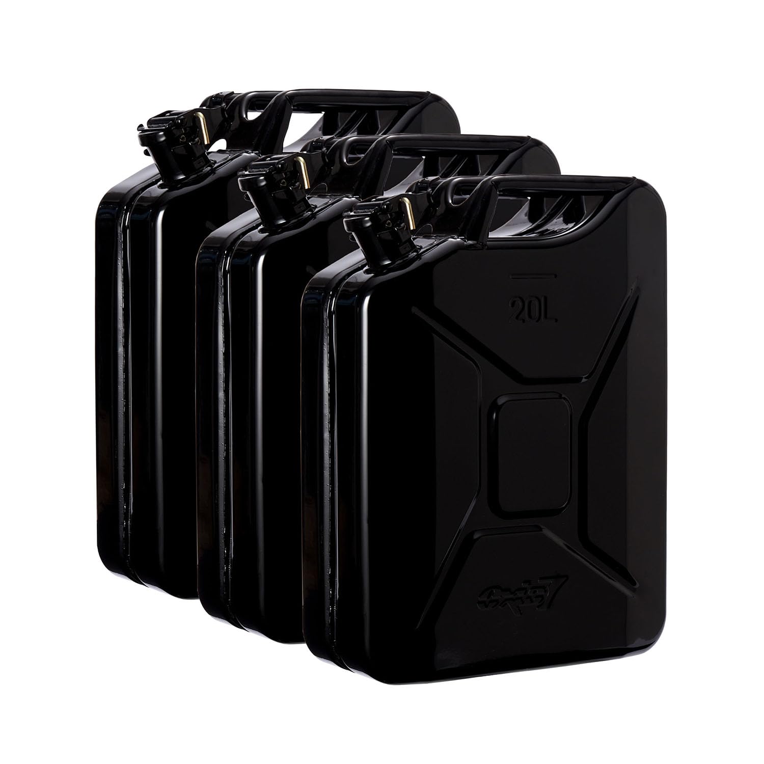 Oxid7 3x Kraftstoffkanister 20 Liter aus Metall schwarz | Benzin, Diesel & Bio-Ethanol geeignet | 20L Benzin-Kanister mit UN-Zulassung & Bauart geprüft von Oxid7