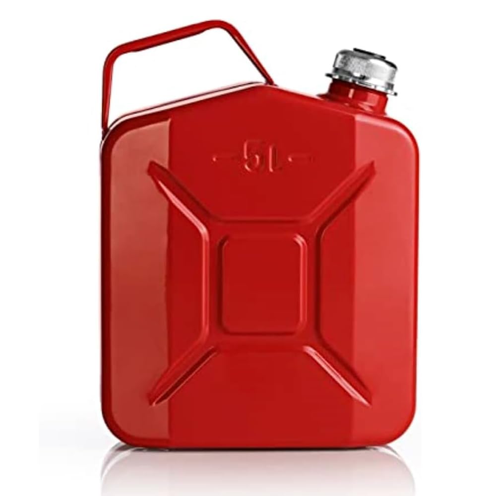 Oxid7 Kraftstoffkanister 5 Liter aus Metall mit Schraubverschluss | Benzin, Diesel & Bio-Ethanol geeignet | 5L Benzin-Kanister mit UN-Zulassung & Bauart geprüft von Oxid7