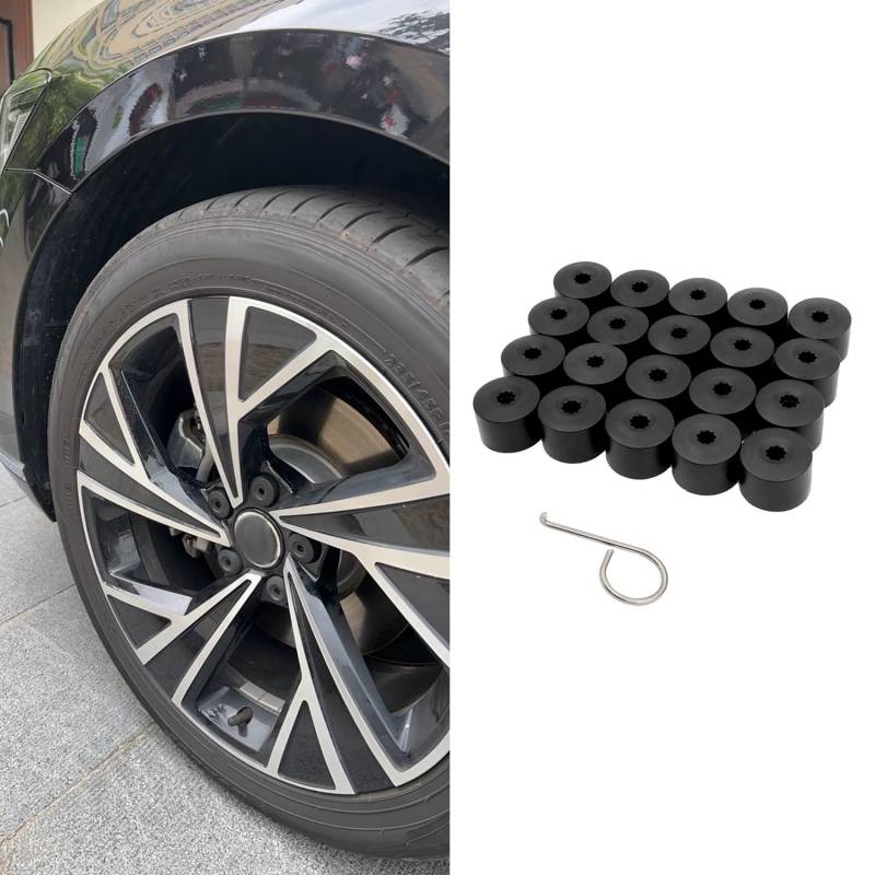 PACLVIO 20 Stück Auto-Radmutterabdeckungen, Radschraubenabdeckungen, 17 mm Radschrauben-Abdeckkappe mit Entfernungswerkzeug, 1K0 601 173 Auto-Nabenschraubenabdeckung, Schutzkappen für Bora CC Touran von PACLVIO