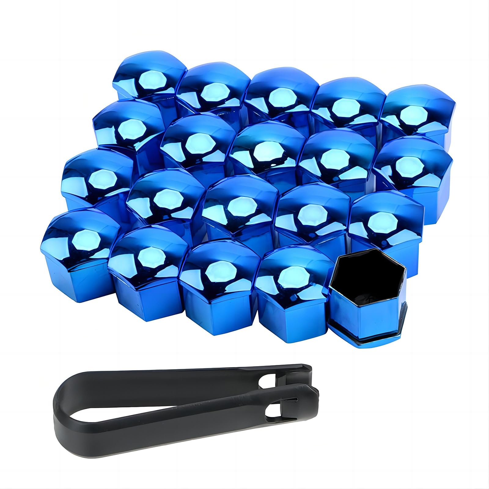 PAITOK Radmutterkappe, 20 Stück Universal Chrom Kunststoff Radbolzenmutternabdeckungen Radmutterabdeckungen mit Entfernungswerkzeug-Set für Autos (Blau, 17mm) von PAITOK