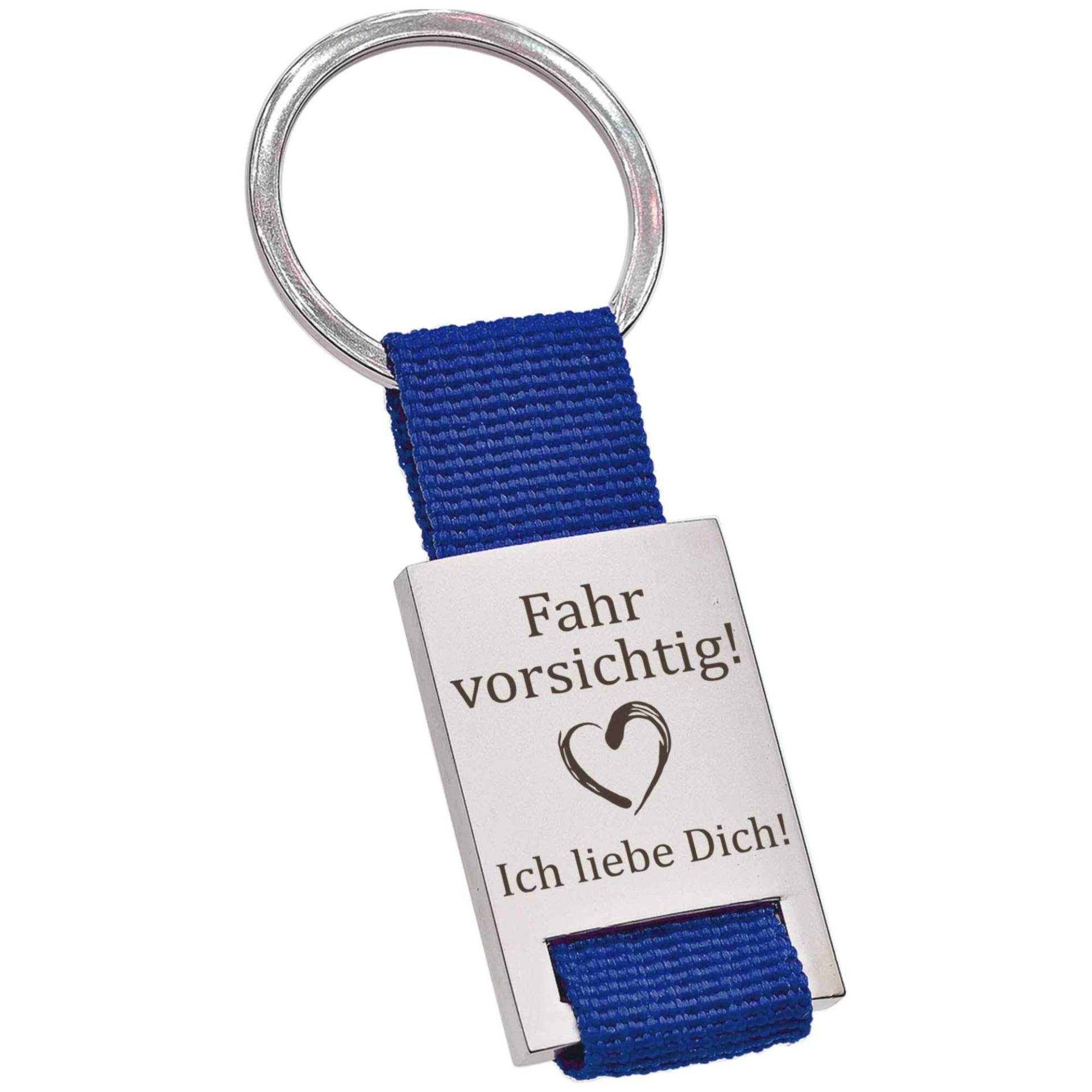 PAKADI Schlüsselanhänger mit Gravur Fahr vorsichtig! - Ich Liebe Dich! Farbe blau von PAKADI