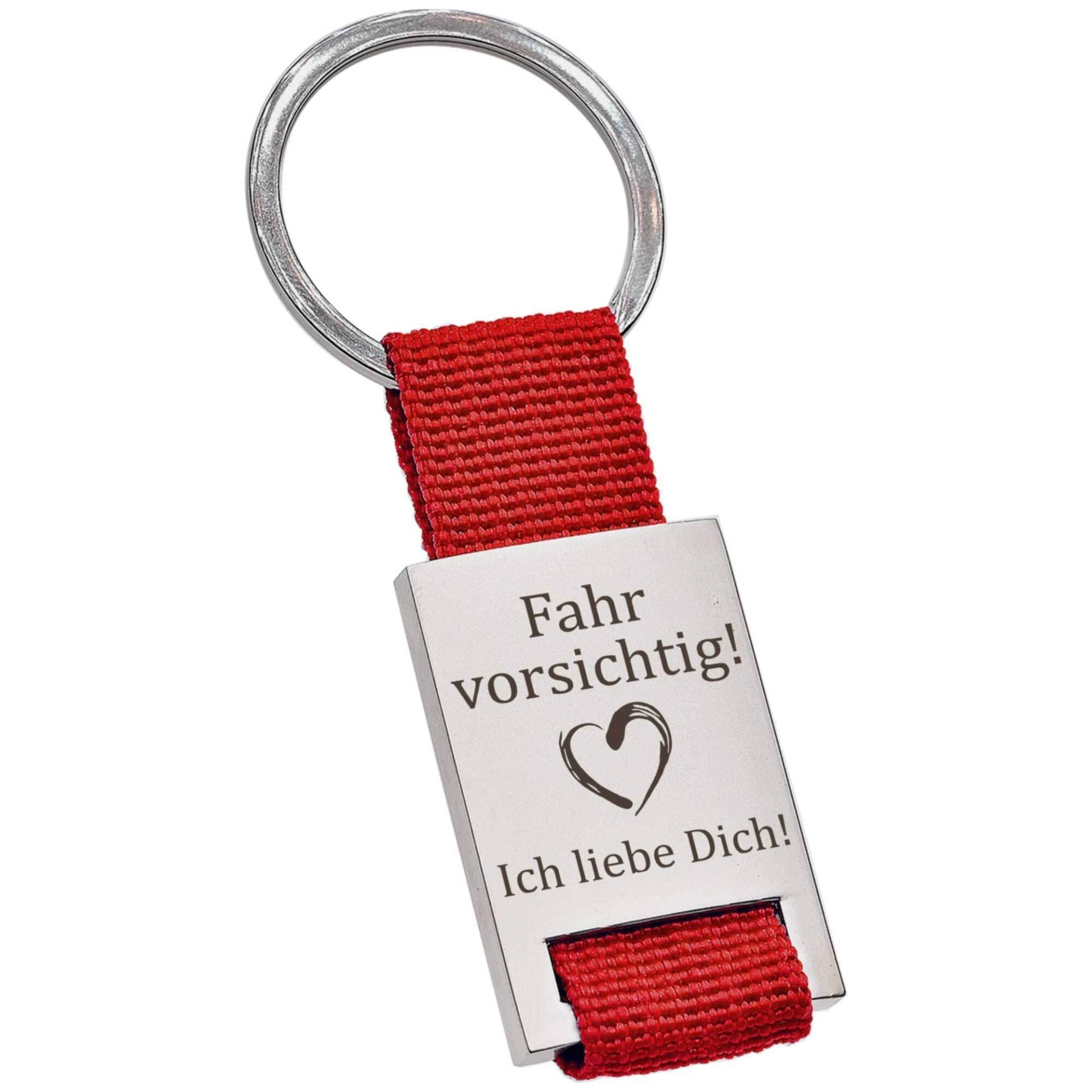 PAKADI Schlüsselanhänger mit Gravur Fahr vorsichtig! - Ich Liebe Dich! Farbe rot von PAKADI