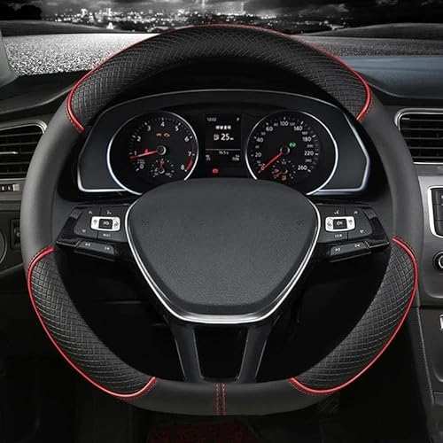 Lenkradschoner Auto Lenkrad Abdeckung Für VW Für Golf 7 2015 Für Polo Für JATTA Für Passat Für Tiguan PU Carbon Faser Lenkradhülle(Red D Shape) von PAKAGVTTB
