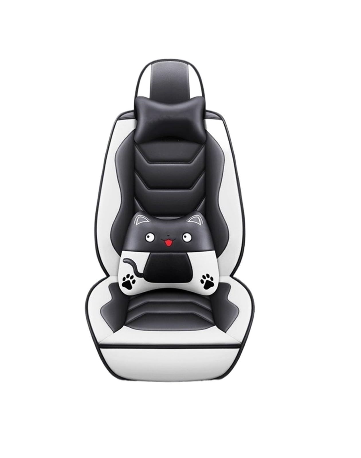 PAKAGVTTB Sitzbezüge All-Inclusive-Universal-Auto-Ledersitzbezug für VW für Polo für Quest für Tiguan Zubehörschutz Vordersitzbezüge(Black White Pillow) von PAKAGVTTB