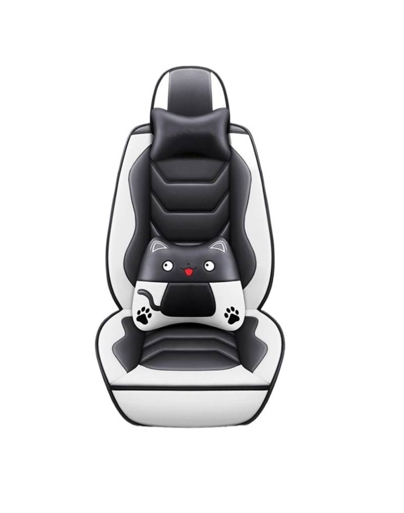 PAKAGVTTB Sitzbezüge All-Inclusive-Universal-Auto-Ledersitzbezug für VW für Polo für Quest für Tiguan Zubehörschutz Vordersitzbezüge(Black White Pillow) von PAKAGVTTB