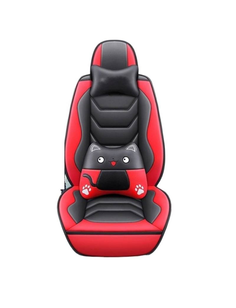 PAKAGVTTB Sitzbezüge All-Inclusive-Universal-Auto-Ledersitzbezug für VW für Polo für Quest für Tiguan Zubehörschutz Vordersitzbezüge(Black red Pillow) von PAKAGVTTB