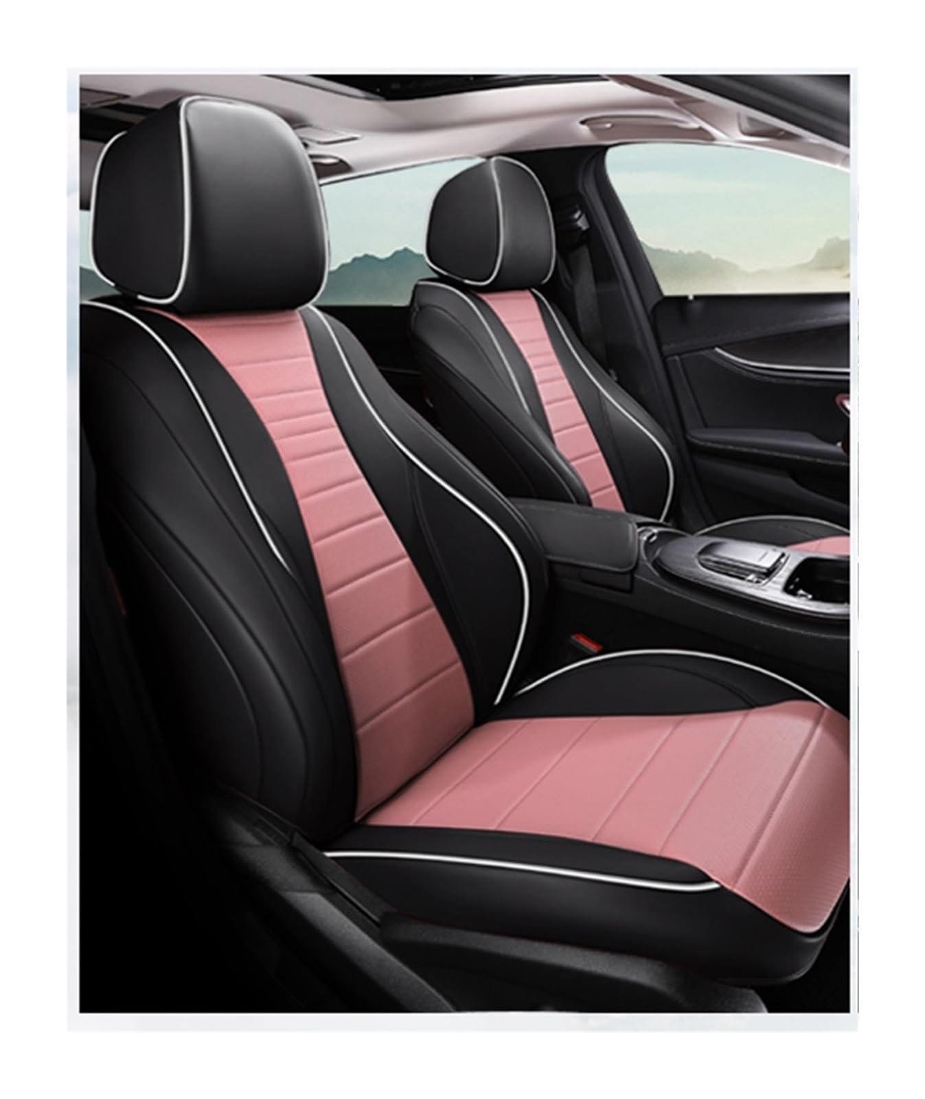 PAKAGVTTB Sitzbezüge Autositzbezüge für SsangYong für Korando für Tivoli XLV für Actyon für Sport für Rexton Geschenke Auto-Innenausstattung Vordersitzbezüge(Full Set-Black Pink) von PAKAGVTTB