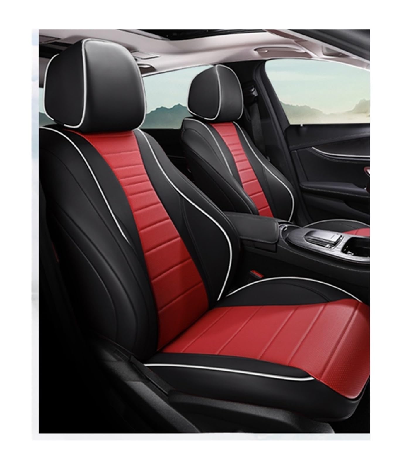 PAKAGVTTB Sitzbezüge Autositzbezüge für SsangYong für Korando für Tivoli XLV für Actyon für Sport für Rexton Geschenke Auto-Innenausstattung Vordersitzbezüge(Full Set-Black Red) von PAKAGVTTB
