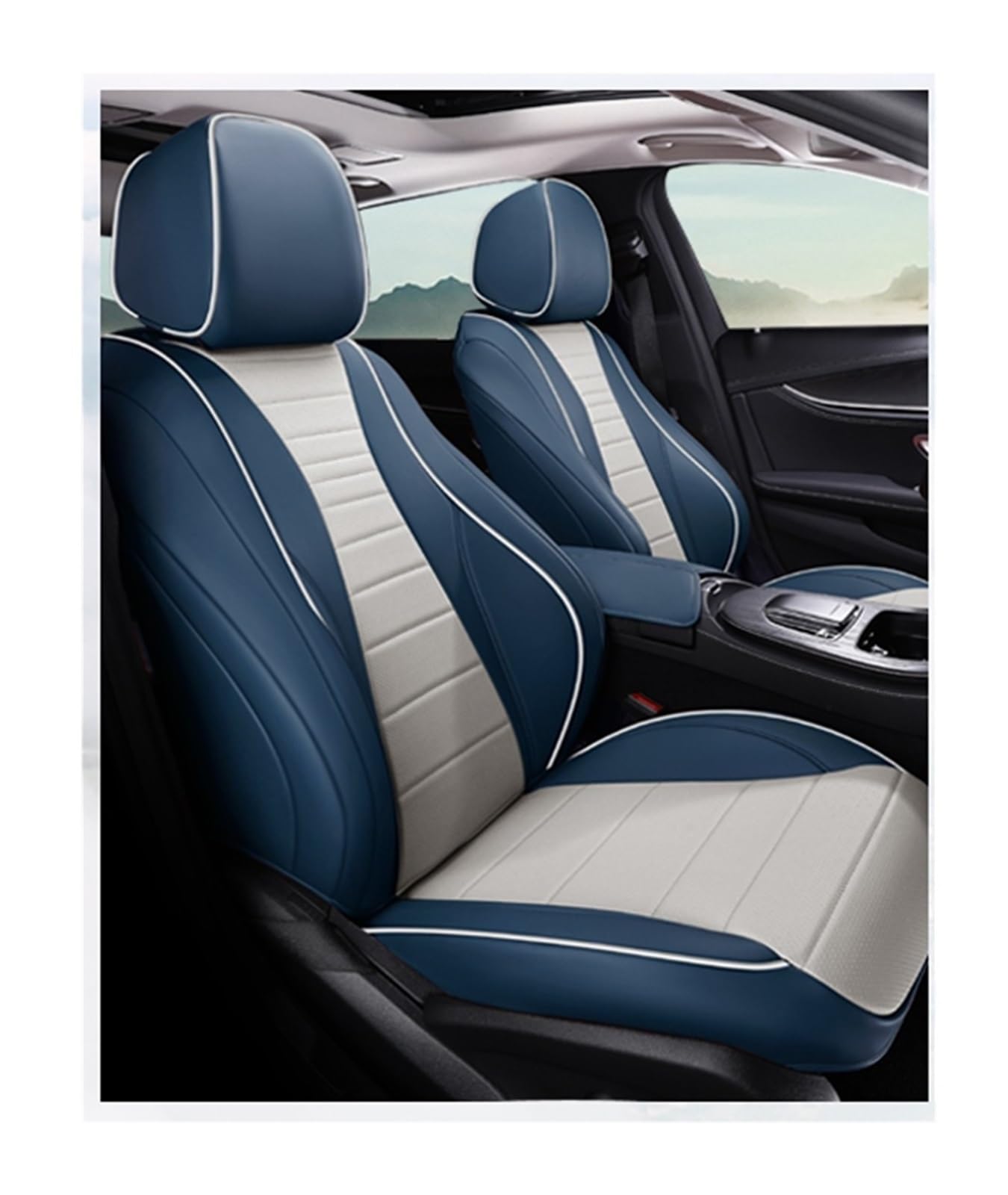PAKAGVTTB Sitzbezüge Autositzbezüge für SsangYong für Korando für Tivoli XLV für Actyon für Sport für Rexton Geschenke Auto-Innenausstattung Vordersitzbezüge(Full Set-Blue White) von PAKAGVTTB
