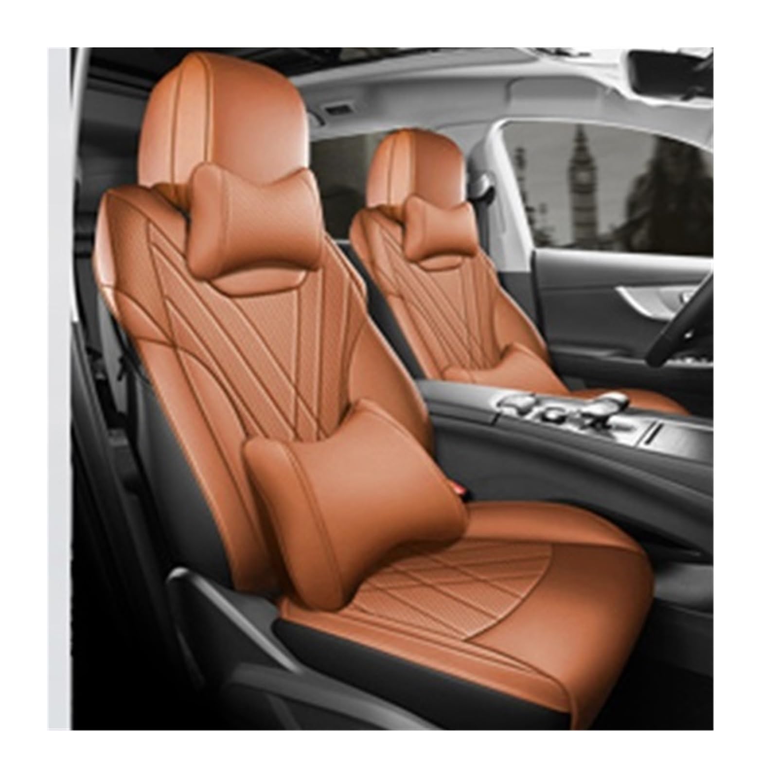 PAKAGVTTB Sitzbezüge Autozubehör Sitzbezüge Leder Speziell Für Chery Tiggo 8 Pro Tiggo 8 Plus Mit Vorne Und Hinten Komplettset 5 Sitze Vordersitzbezüge(Orange 1) von PAKAGVTTB