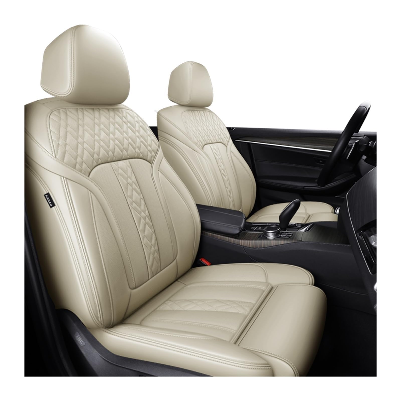 PAKAGVTTB Sitzbezüge Passgenaue Autozubehör-Sitzbezüge 5 Sitze komplettes Set aus Leder, speziell Für 7 5 3 1er Serie Für X5 Für X3 Für X1 Vordersitzbezüge(Beige) von PAKAGVTTB