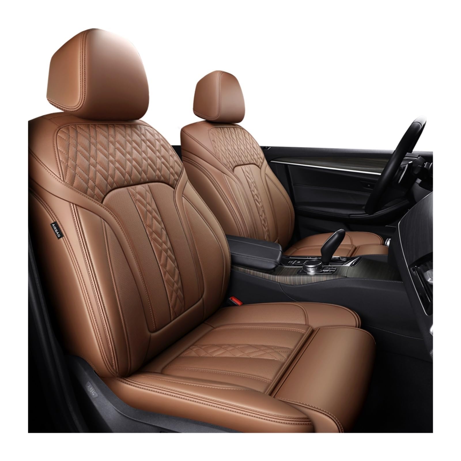 PAKAGVTTB Sitzbezüge Passgenaue Autozubehör-Sitzbezüge 5 Sitze komplettes Set aus Leder, speziell Für 7 5 3 1er Serie Für X5 Für X3 Für X1 Vordersitzbezüge(Brown) von PAKAGVTTB