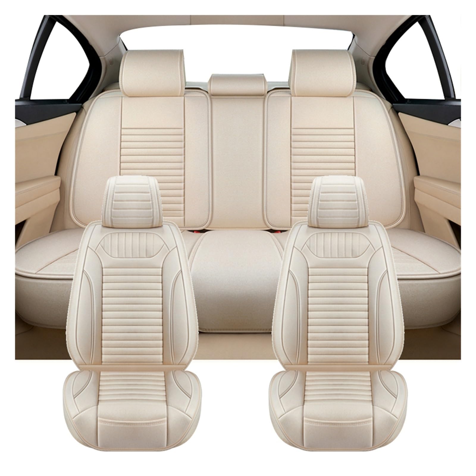 PAKAGVTTB Sitzbezüge Universal Flachs Auto Sitz Abdeckung Für Opel Für Astra HJK Für Corsa DE Für Zafira B Auto Innen Zubehör Vordersitzbezüge(Full Set-AllBeige) von PAKAGVTTB
