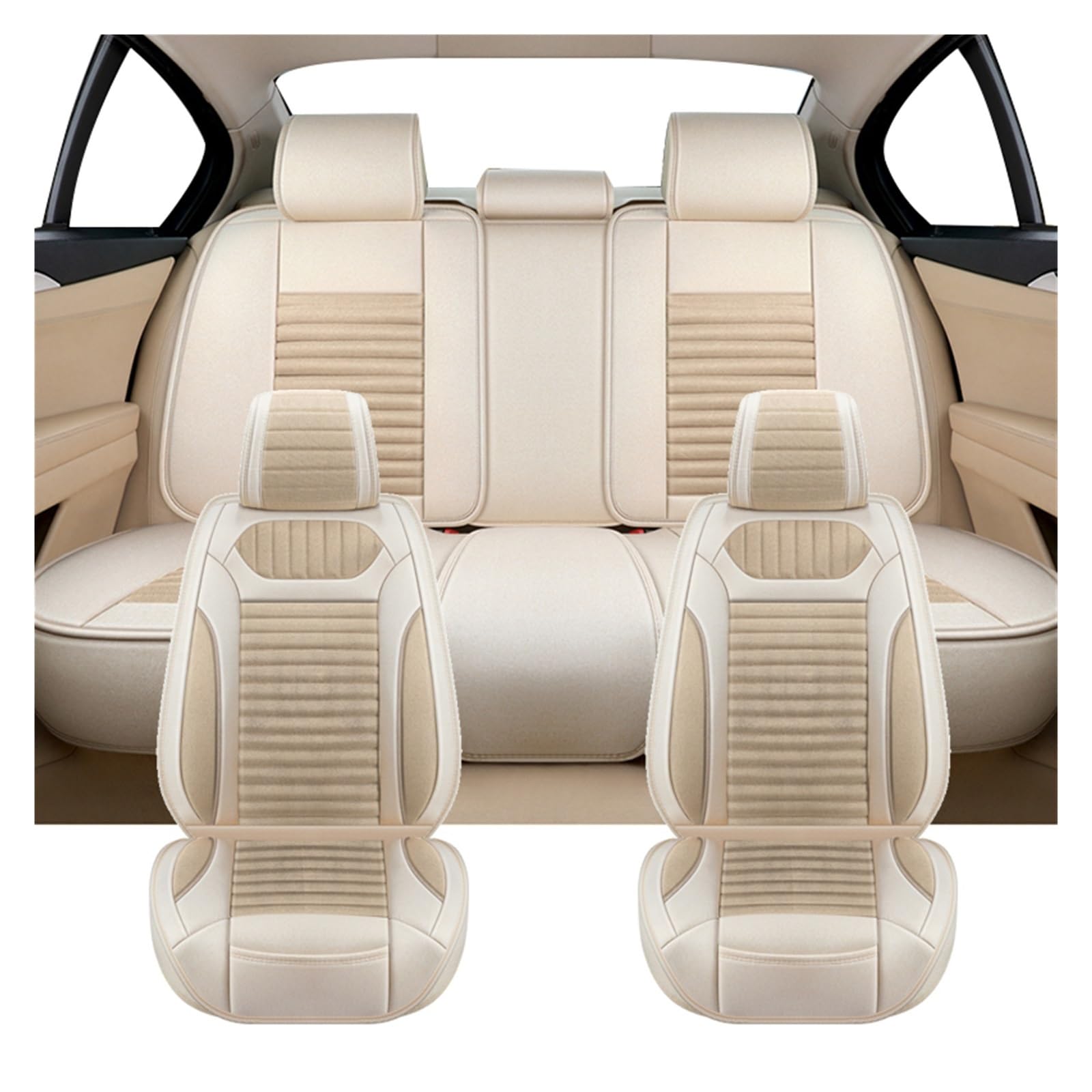 PAKAGVTTB Sitzbezüge Universal Flachs Auto Sitz Abdeckung Für Opel Für Astra HJK Für Corsa DE Für Zafira B Auto Innen Zubehör Vordersitzbezüge(Full Set-Beige) von PAKAGVTTB